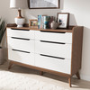 Baxton Studio Brighton Mid-Century White and Walnut Wood 6-Drawer Storage Dresser 137-7496